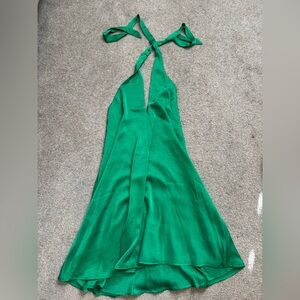 Short green dress! Open back/tie around neck!